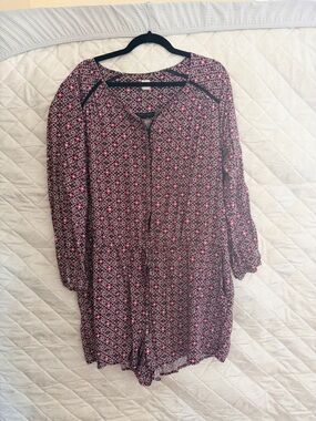 Women's Pink Patterned Long-Sleeve romper